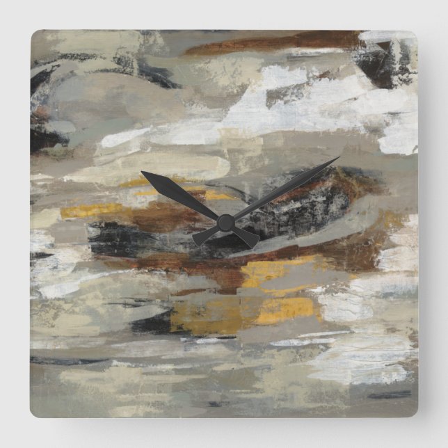 Neutral Abstract Grey Print | Silvia Vassileva Square Wall Clock (Front)