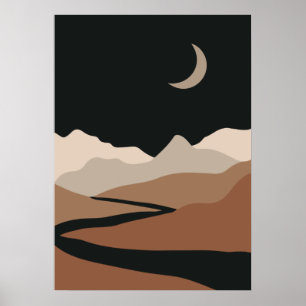 Neutral Abstract Landscape, Minimalist Mountain Poster