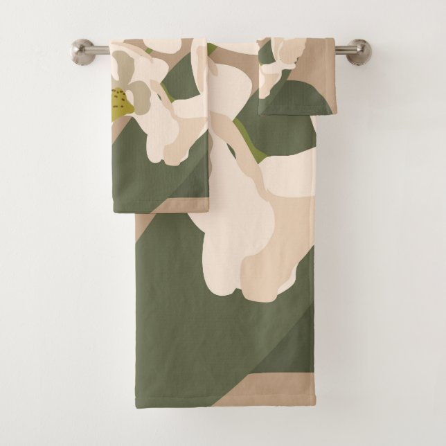 Neutral Abstract Orchids Floral Home Decor     Bath Towel Set (Insitu)