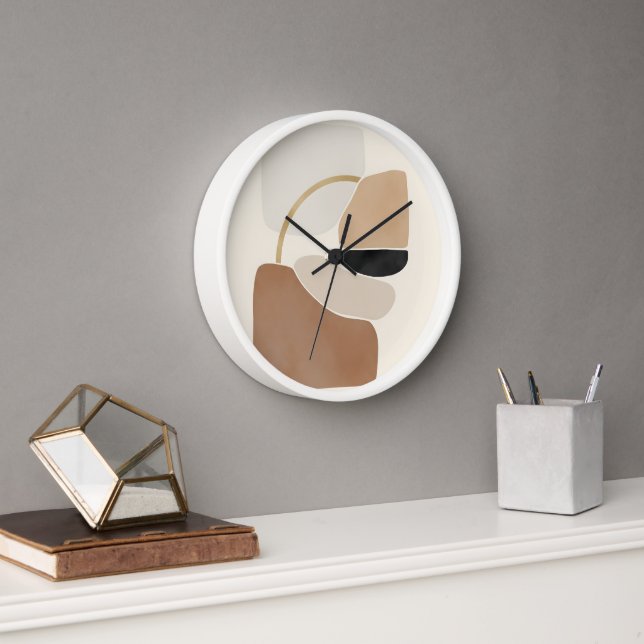 Neutral Abstract Shapes | Minimal Modern Fine Art  Clock (Office)