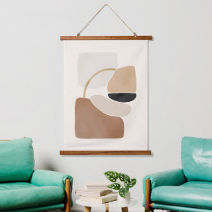 Neutral Abstract Shapes Minimal Modern Fine Art Hanging Tapestry