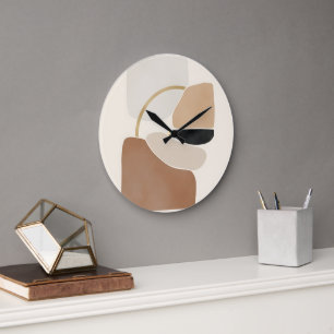 Neutral Abstract Shapes Minimal Modern Fine Art Large Clock