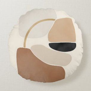 Neutral Abstract Shapes   Minimal Modern Fine Art  Round Cushion