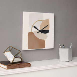 Neutral Abstract Shapes Minimal Modern Fine Art Square Wall Clock