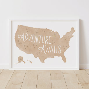 Neutral Adventure Awaits US Map Kids Room Decor