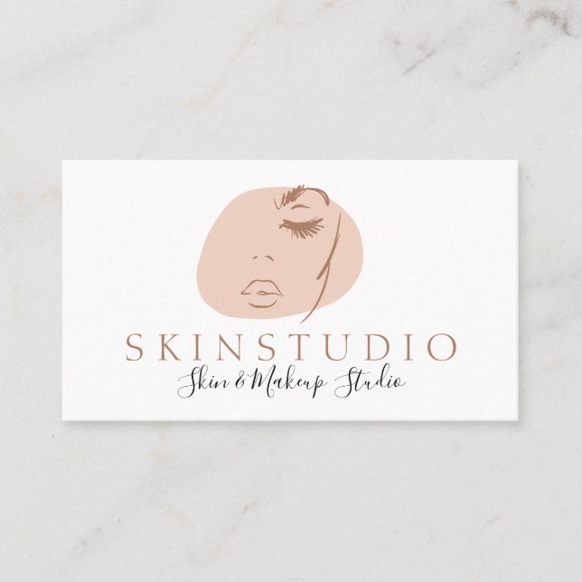Neutral Aesthetic Feminine Face Beauty Skincare Business Card (Front)