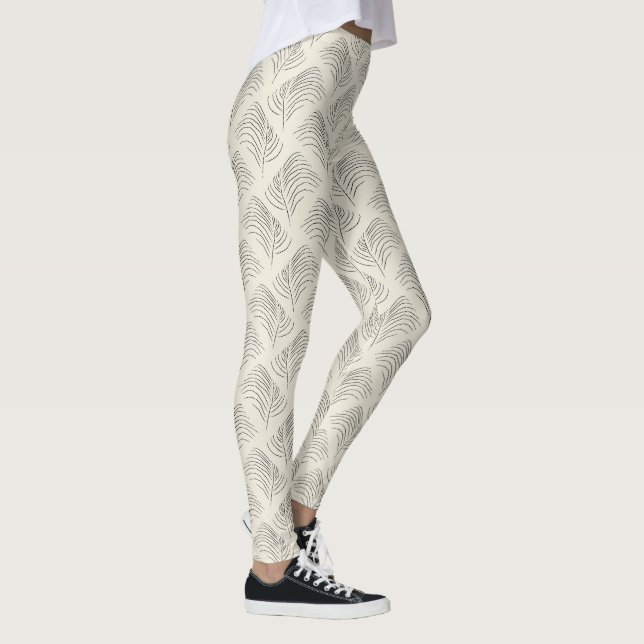 Neutral Aesthetic Minimal Leaf Pattern Leggings (Right)
