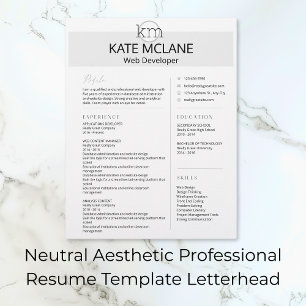 Neutral Aesthetic Professional Resume Template Custom Letterhead
