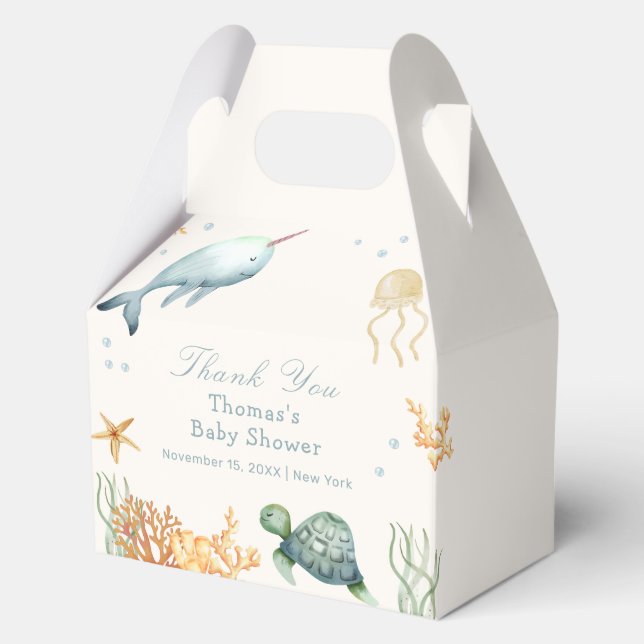 Neutral Ahoy Under The Sea Whale Boy Baby Shower  Favour Box (Front)