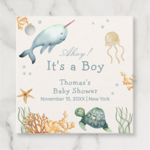 Neutral Ahoy Under The Sea Whale Boy Baby Shower Favour Tags