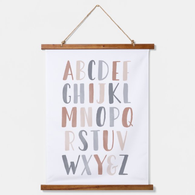 Neutral Alphabet Boho Kids Room Decor Hanging Tapestry (Front)