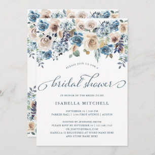 Neutral and Blue Floral Bridal Shower Invitation