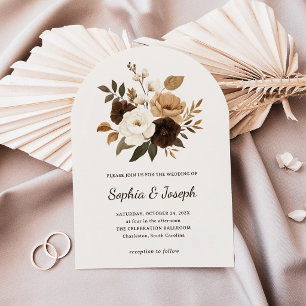 Neutral and Brown Floral Wedding Invitation