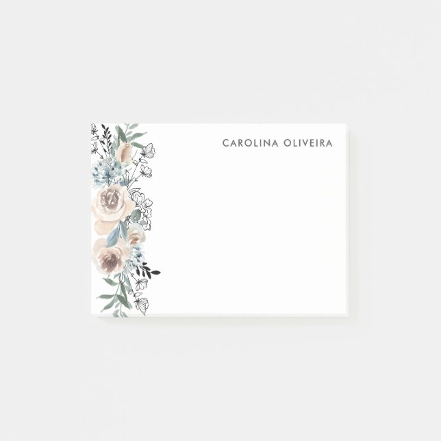 Neutral And Hand Drawn Floral Post-it Notes (Front)