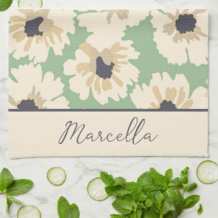 Neutral and Mint Floral Patterns Personalised  Tea Towel