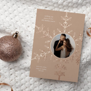 Neutral and Rose Gold Snowflake Photo  Foil Holiday Card