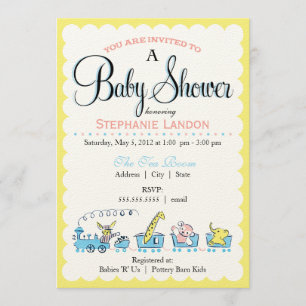Neutral Animal Train Retro Baby Shower Invitation