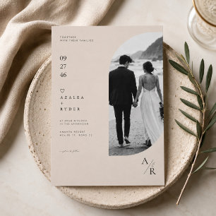 Neutral Arch Photo Wedding Invitation Template.