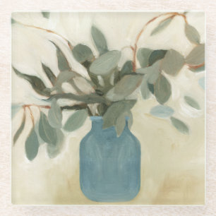 Neutral Arrangement - Stemmed Leaves Glass Coaster