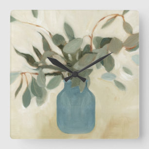 Neutral Arrangement - Stemmed Leaves Square Wall Clock