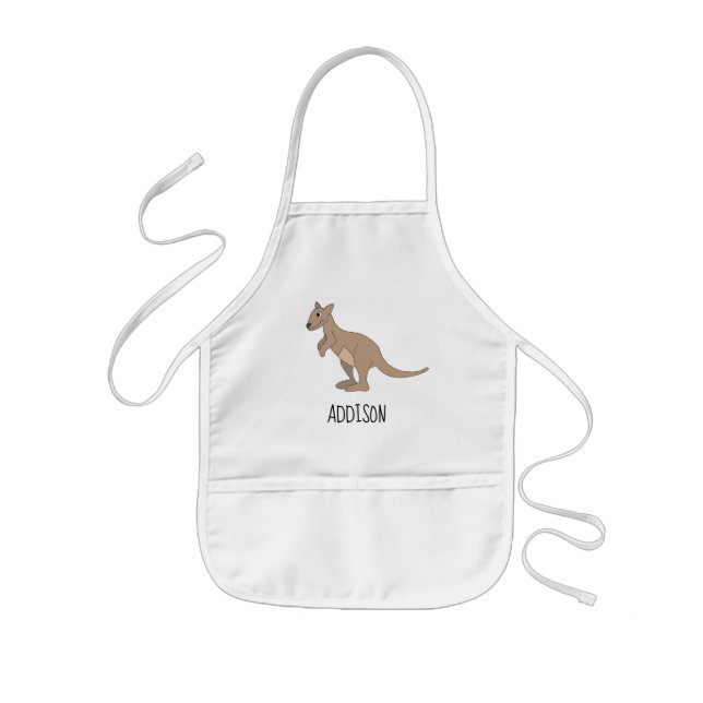 Neutral Australia Cute Kangaroo Doodle & Name Kids Apron (Front)