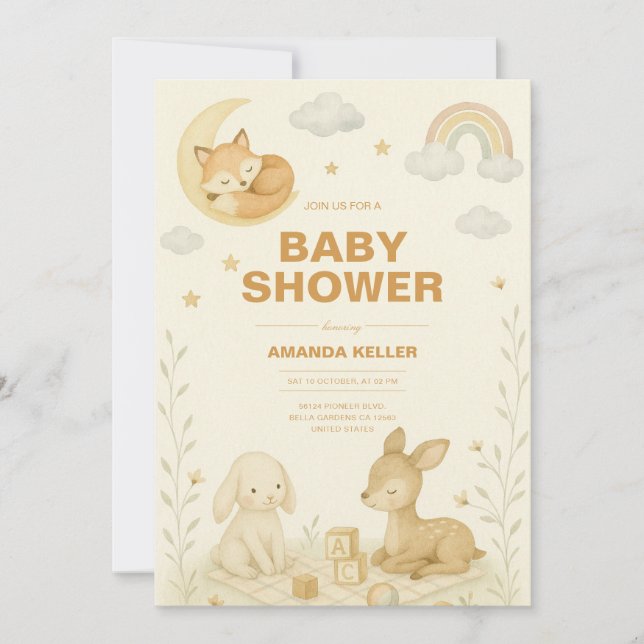 Neutral Baby Animal Nursery Baby Shower Invitation (Front)