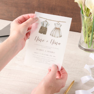 Neutral Baby Clothes Spanish Gender Reveal Vellum Invitations