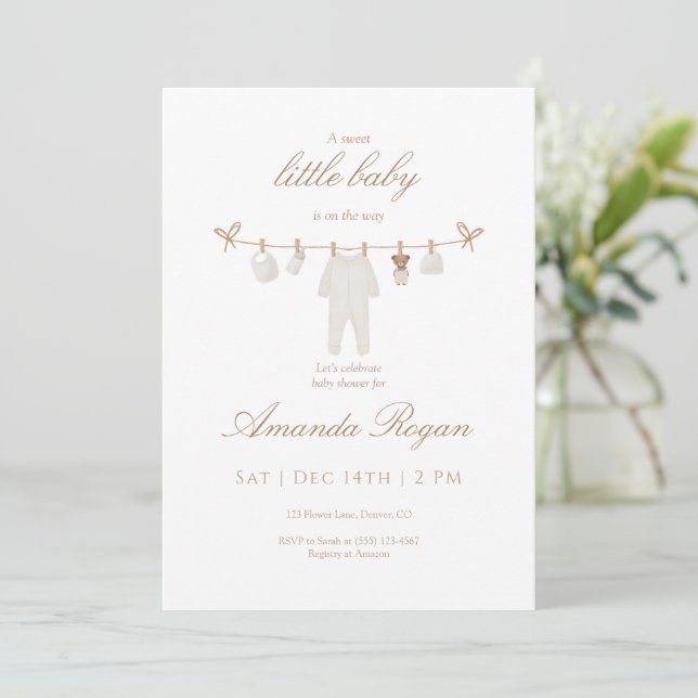 Neutral Baby Clothesline Shower Invitation (Standing Front)