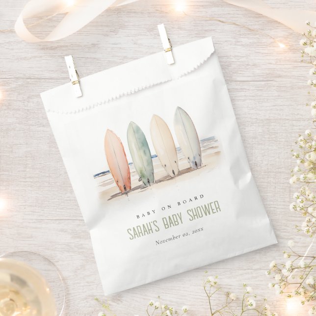 Neutral Baby On Board Surfboard Baby Shower Favour Bag (Clipped)