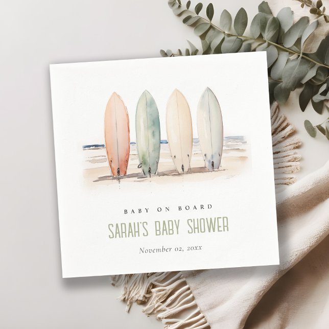 Neutral Baby On Board Surfboard Baby Shower Napkin (Creator Uploaded)