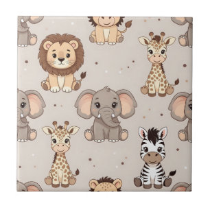 Neutral Baby Safari Pattern Ceramic Tile