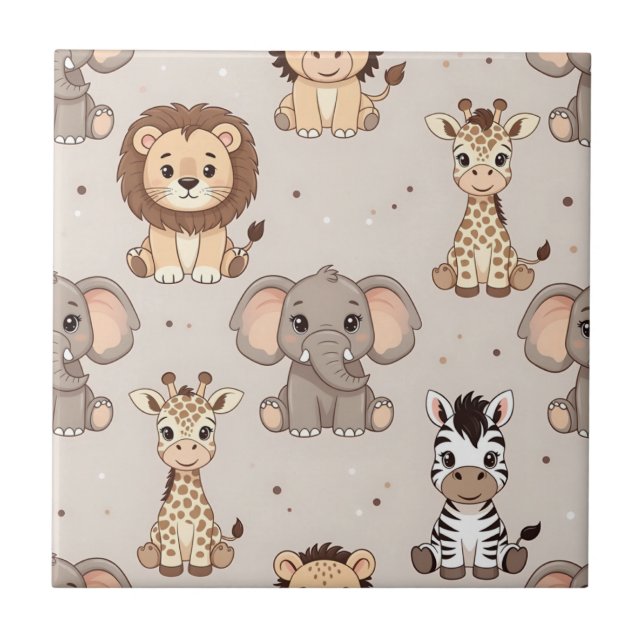 Neutral Baby Safari Pattern Ceramic Tile (Front)