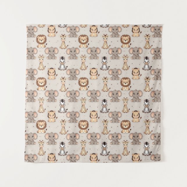 Neutral Baby Safari Pattern Tapestry (Front)