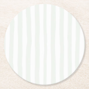Neutral Baby Shower Coquette Sage Green Striped Round Paper Coaster