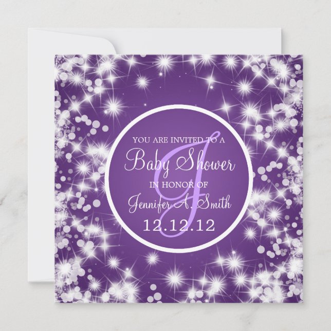 Neutral Baby Shower Elegant Winter Sparkle Purple Invitation (Front)
