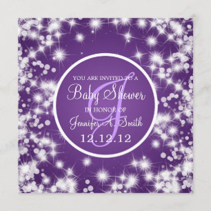 Neutral Baby Shower Elegant Winter Sparkle Purple Invitation