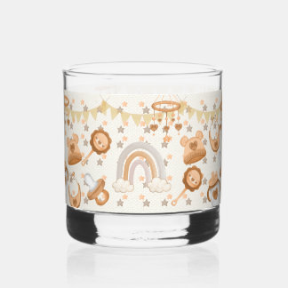Neutral Baby Shower Glass Cup – Cute Animal & Rain