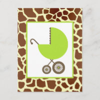 Neutral Baby Shower Green Carriage & Giraffe Print