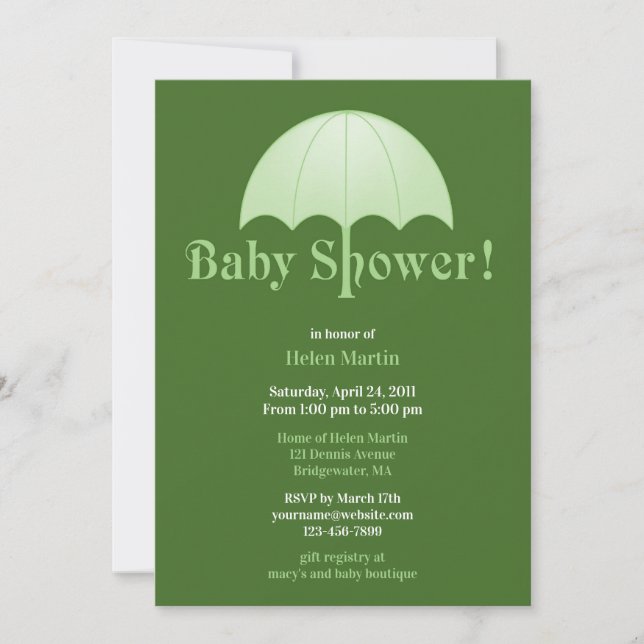 Neutral Baby Shower Green Flat Invitation (Front)