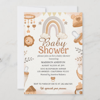 Neutral Baby Shower Invitation | Cute Boho Rainbow