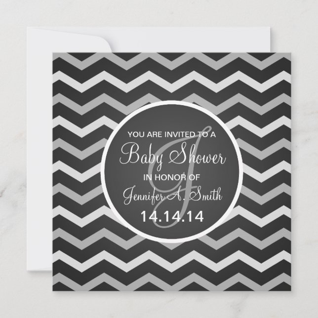 Neutral Baby Shower Invite Elegant Chevron Black (Front)