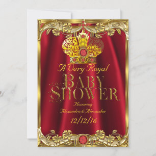 Neutral Baby Shower Royal Red Gem Gold Crown 2 Invitation