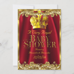 Neutral Baby Shower Royal Regal Red Gold Crown Invitation