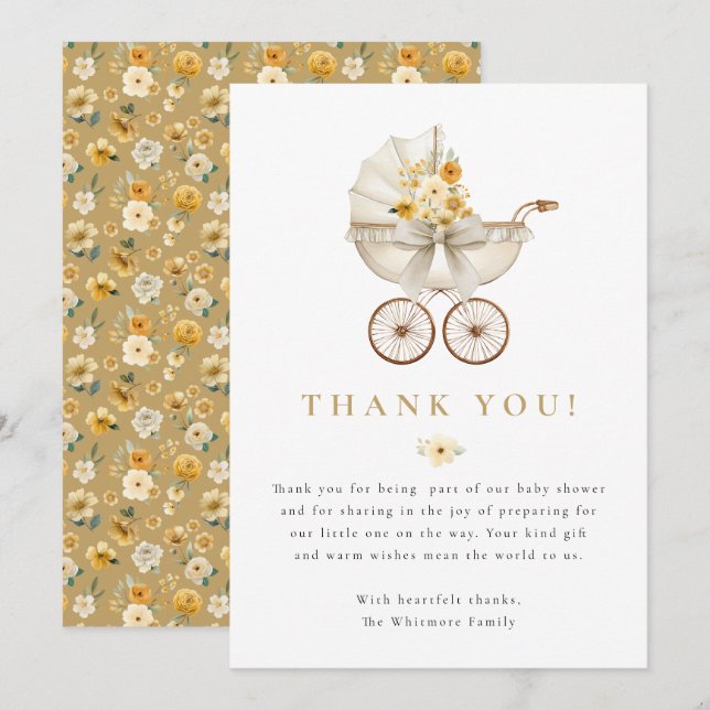 Neutral Baby Shower Thank You Card | Ivory & Gold  (Front/Back)