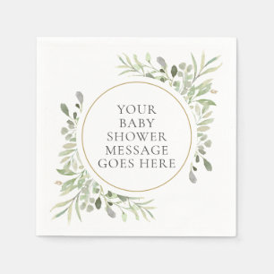 Neutral Baby Shower Watercolor Eucalyptus Leaves Napkin