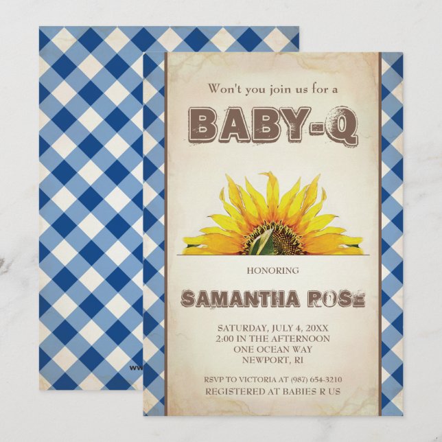 Neutral BabyQ Baby Shower, BBQ Baby Q Invites (Front/Back)