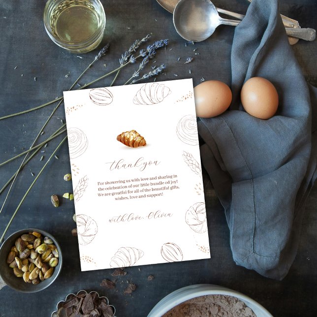 Neutral Bakery Pastry Bun In The Oven Baby Shower  Thank You Card (Neutral Bakery Pastry Bun In The Oven Baby Shower Thank You Card)