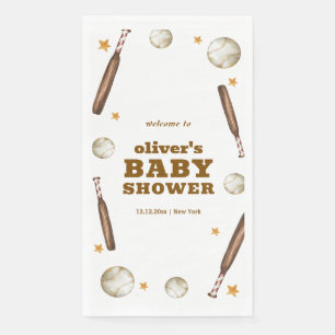Neutral Batter Up Baseball Baby Shower Welcome Napkin