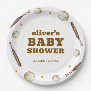 Neutral Batter Up Baseball Sport Boy Baby Shower Paper Plate