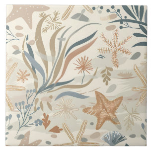 Neutral Beach Shells Nautical Ceramic Tile